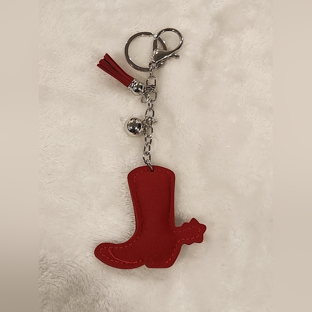 Red Rhinestone Cowgirl Boot Keychain Bag Charm - Picture 3 of 3